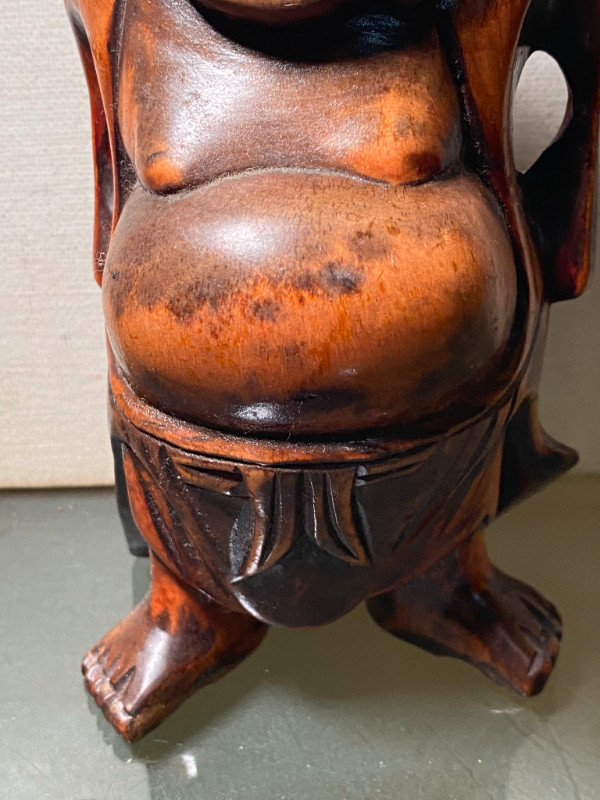 Antique Chinese Boxwood Wood Carving Happy Laugh Buddha Statue . in Arts & Collectibles in Vancouver - Image 4