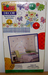 PLAID KIDS WALL DECOR -2 Stencils,4 Stamps Set-flower,butterfly