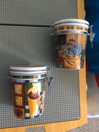 Retro * SET OF TWO (2) CANISTERS * Hinged Lid * Storage Jars