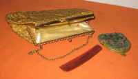 Ladies Fancy Hand Bag Gold Sequence & Change Purse-Comb- Lot003