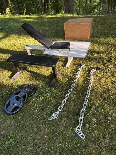 weight plates and miscellaneous workout equipment., View more