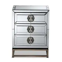 New in Box Baxton Studio Laken Nightstand in Mirrored and Silver