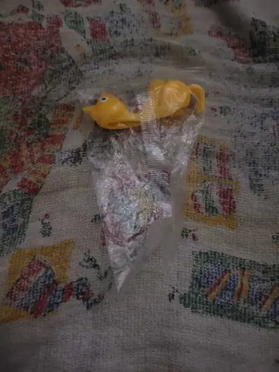stretchy yellow rubber chicken catapult toy., View more