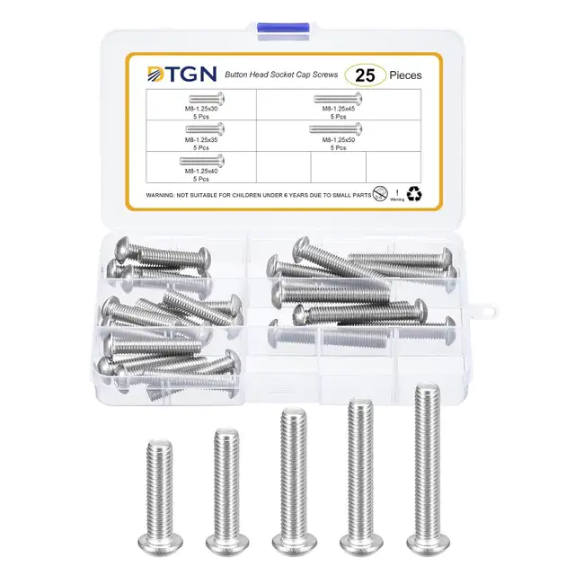 DTGN 25Pcs M8-1.25x30/35/40/45/50mm Button Head Socket Cap Screw
