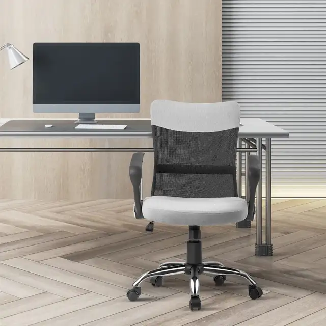 Mid Back Office Chair, Linen Adjustable Office Chair with Lumbar in Chairs & Recliners in Markham / York Region - Image 2