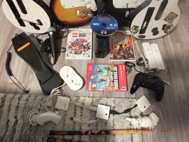 Wii Console + Rock Band Wireless Guitar Drums Bundle Mic Dongles in Nintendo Wii in Prince George - Image 3