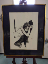Vintage framed Pencil Signed Conte Lithograph