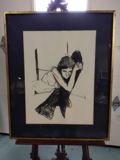 Vintage large framed Pencil Signed Conte Lithograph, View more