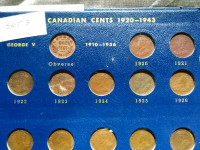 Complete set of Canada 1 cent coins 1920 to 69 in book