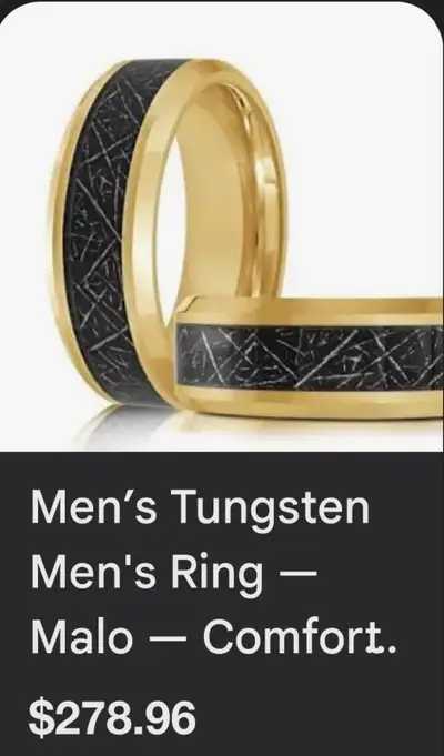 Bague en tungstène pour homme – Noir/Or – Taille 9–10, View more