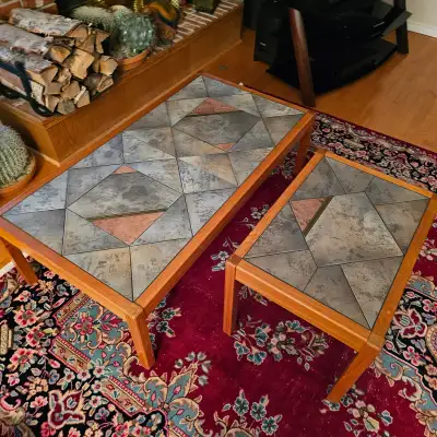 ⭐ Beautiful MCM Gangso Danish Teak Tile Coffee & Side Table Set, View more