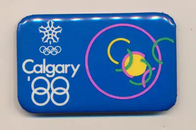 1988 Calgary Winter Olympics: Large Button ~ Olympic Rings, Logo, View more