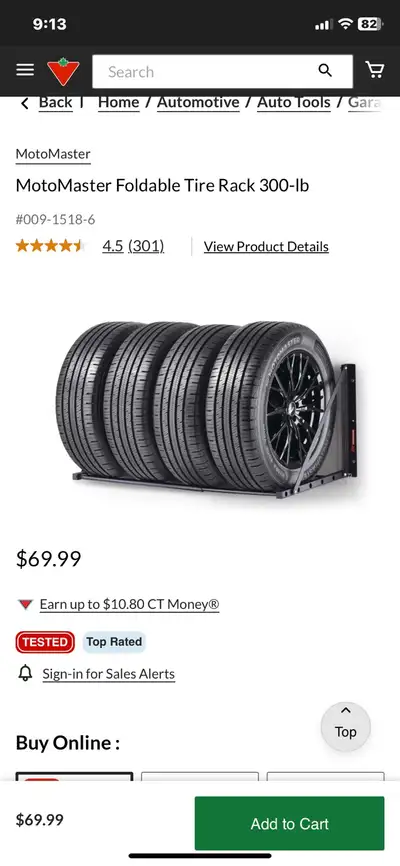 Maximize your garage space with this MotoMaster Foldable Tire Rack, designed to hold up to 300 lbs o...