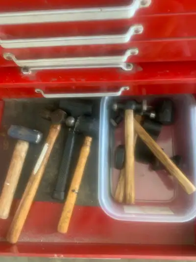 For sale:Toolbox with wheels hand tools standard and metric 1/4in 3/8in 1/2in socket sets c/w ratche...