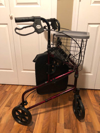 Drive Medical 3 Wheel Rollator Rolling Walker with Basket Tray a