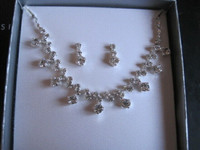 Silver toned with white stone necklace and earrings set