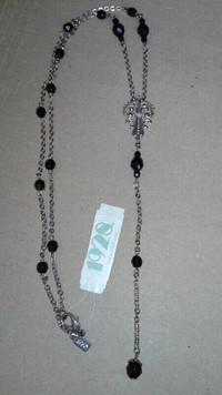 NEW "1928" brand Necklace with silver tone pendant & black beads