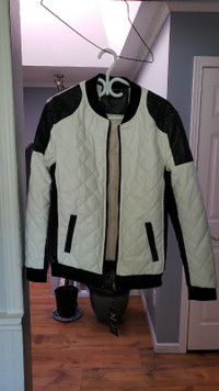 Ladies New Faux Leather Black and White Jacket Size M