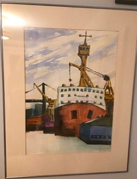 Watercolour Painting, CCGS Hudson, Refitting at Naval Dockyard