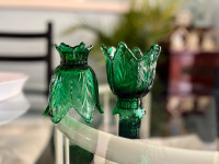 VINTAGE MID CENTURY FENTON EMERALD GREEN CANDLE HOLDERS