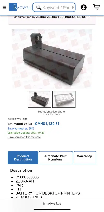 Zebra Technologies Battery P1091701 - printer etc, View more