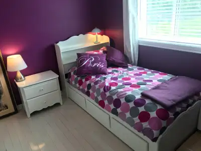 Solid Wood Twin Bed & Mattress Set with Built-in Storage, View more