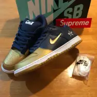 2019 Supreme Dunk SB Low Gold Navy Sneakers Size 13 US Men's DS