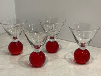 Set of 4 MCM bubble base cocktail/martini glasses