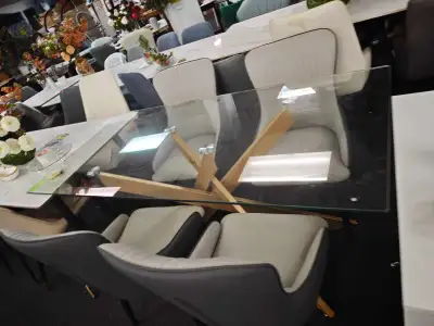 Tempered Glass Dining Table with 4 Chairs Only $, View more