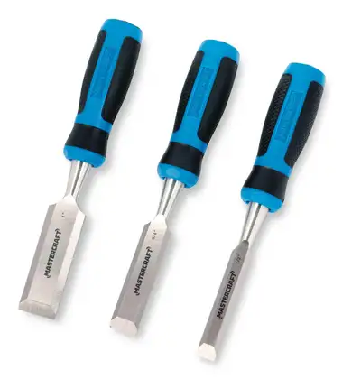 Mastercraft Wood Chisel Tool Set, Drop-Forged Blade with PVC Handle, 1/2-in, 3/4-in, 1-in, 3-pc