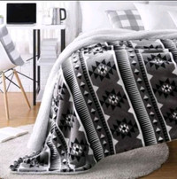Soft Micromink Sherpa Throw Blanket 50x60" Grey Aztec Stripe-New