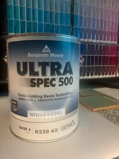 BENJAMIN MOORE Discontinued Paint Clearout, Ultra Spec 500 Eggshell paint, available in a 0x and 4x...