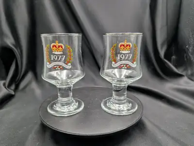 Vintage 1977 Queen Elizabeth II Silver Jubilee Goblets Pair, View more