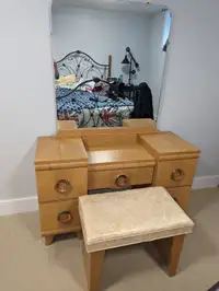 Vintage Dressing table - oak with Mirror and stool