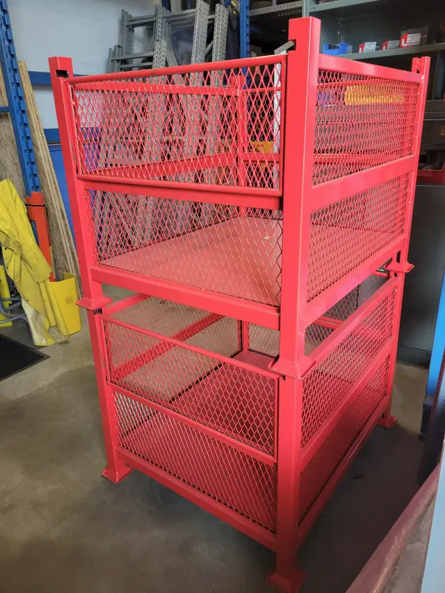 RED EXPANDED METAL BINS 34.5"x40.5"x32"H. STACKING PARTS BINS. in Tool Storage & Benches in London - Image 4
