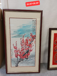 Chinese water color painting flowers, signed frame 20.25"×35.25"