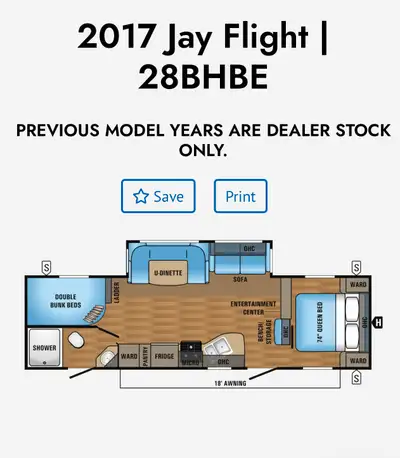 2017 Jayco Jayflight 28 BHBE model Aluminum siding, 1 slide out, large U-shape table Sleeps up to 10...