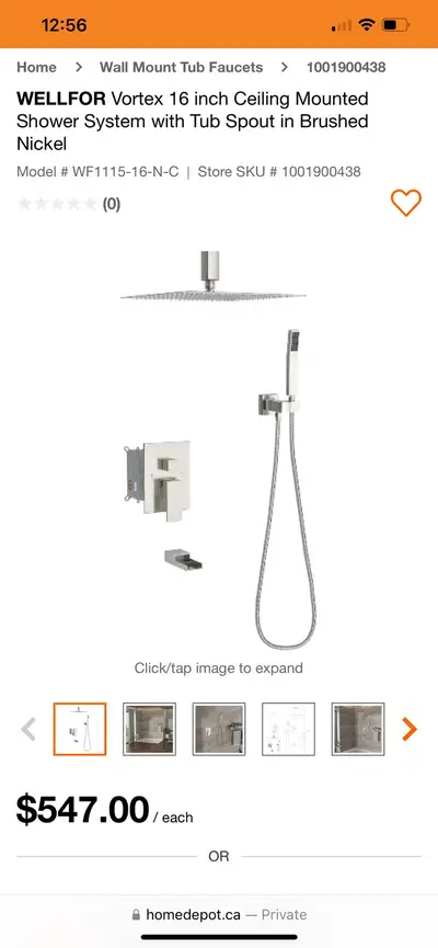 WELLFOR Vortex 16 inch Ceiling Mounted Shower System with Tub Sp, View more