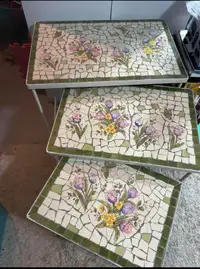Set of floral mosaic nesting tables. 