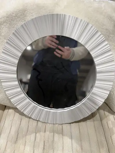 Round White Textured Hanging Mirror, View more