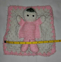 Baby Doll Hand Puppet Security Blanket Lovey Toy Pink & White