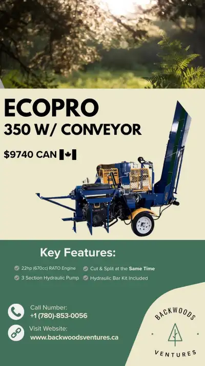 I'm offering a new Range Road Ecopro 350 firewood processor, equipped with a 22 hp (670cc) RATO engi...