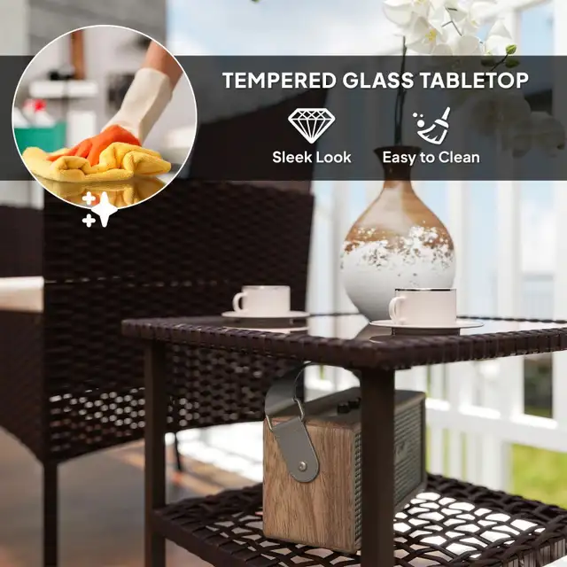 Wicker Bistro Set, 3 Piece Patio Furniture Set with 2-Tier Glass in Patio & Garden Furniture in Markham / York Region - Image 6