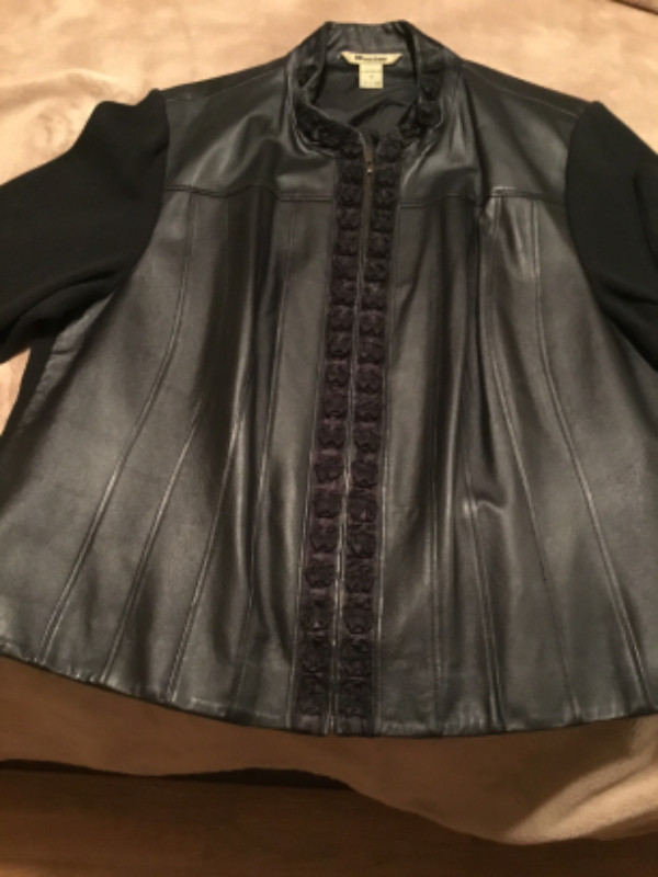 CARDIGAN 3X femme, cuir et lainage noir dans Femmes - Hauts et vêtements d'extérieur  à Lanaudière - Image 2