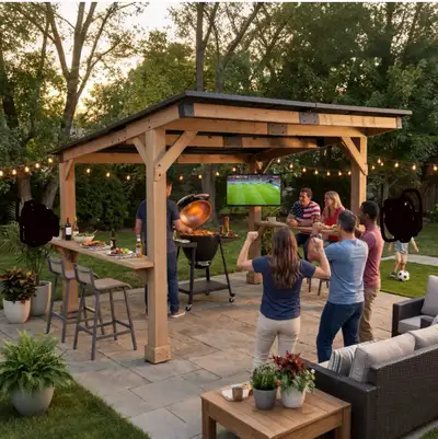 SUNJOY 10 x 12 Gazebo, Outdoor Patio Cedar  Frame Grill Gazebo B, View more