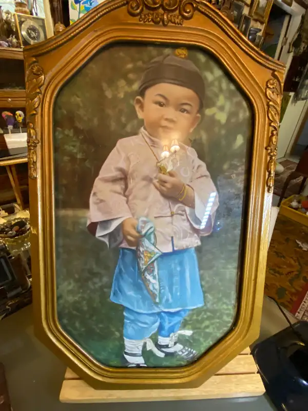 Antique Chinese Painted Photo Portrait Boy 1920s Wood Frame and in Arts & Collectibles in Vancouver - Image 9