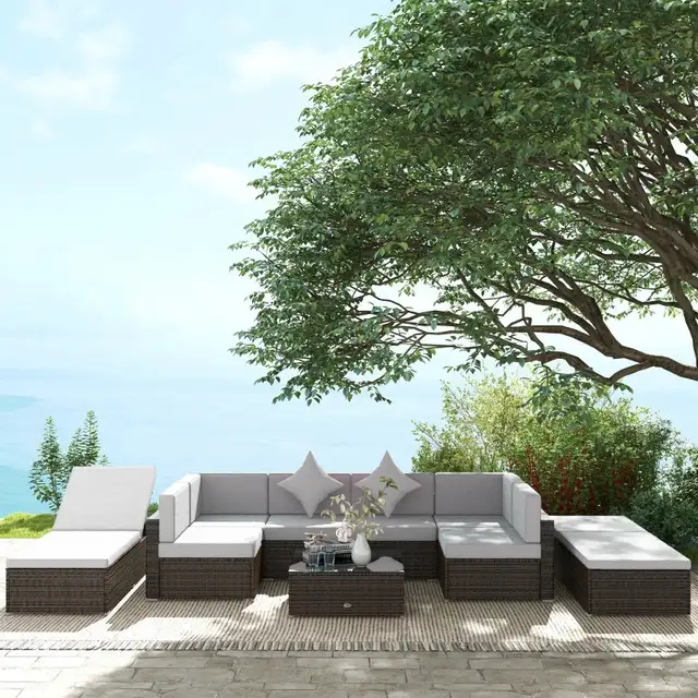 9 Pieces Wicker Patio Furniture Set with Cushion, Light Grey in Patio & Garden Furniture in Markham / York Region - Image 9