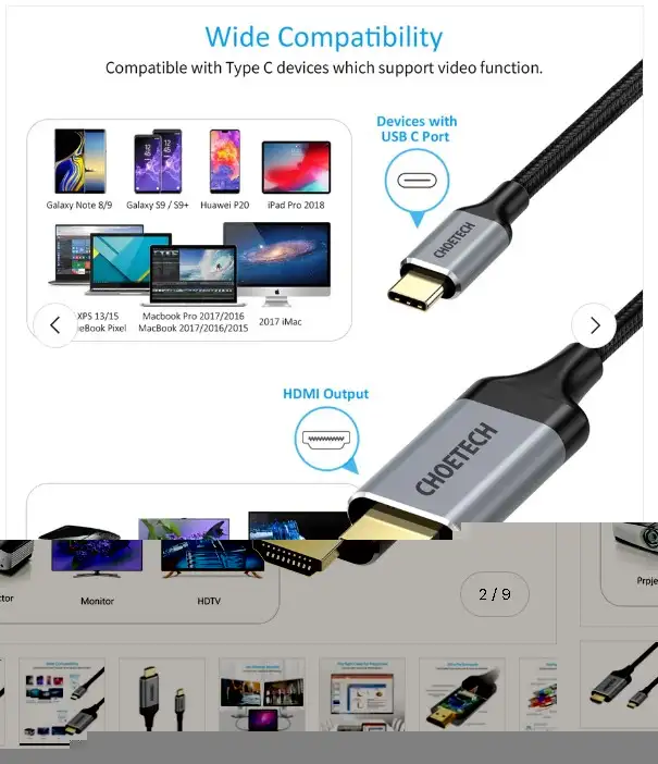 Choetech USB Type C to HDMI V2.0 Cable, 4K @ 60Hz, Aluminum, in Cables & Connectors in Markham / York Region - Image 5