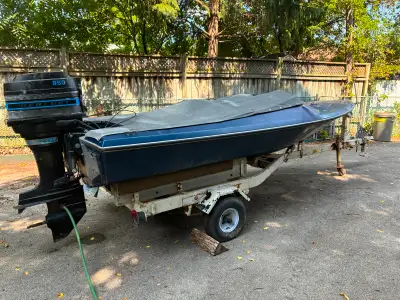 Strong 85hp, 135-140 compression, (feel free to bring your gauge) power trim, auto bilge, not used i...