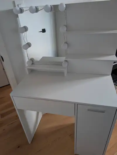 White Vanity Desk with Mirror & Lights, View more